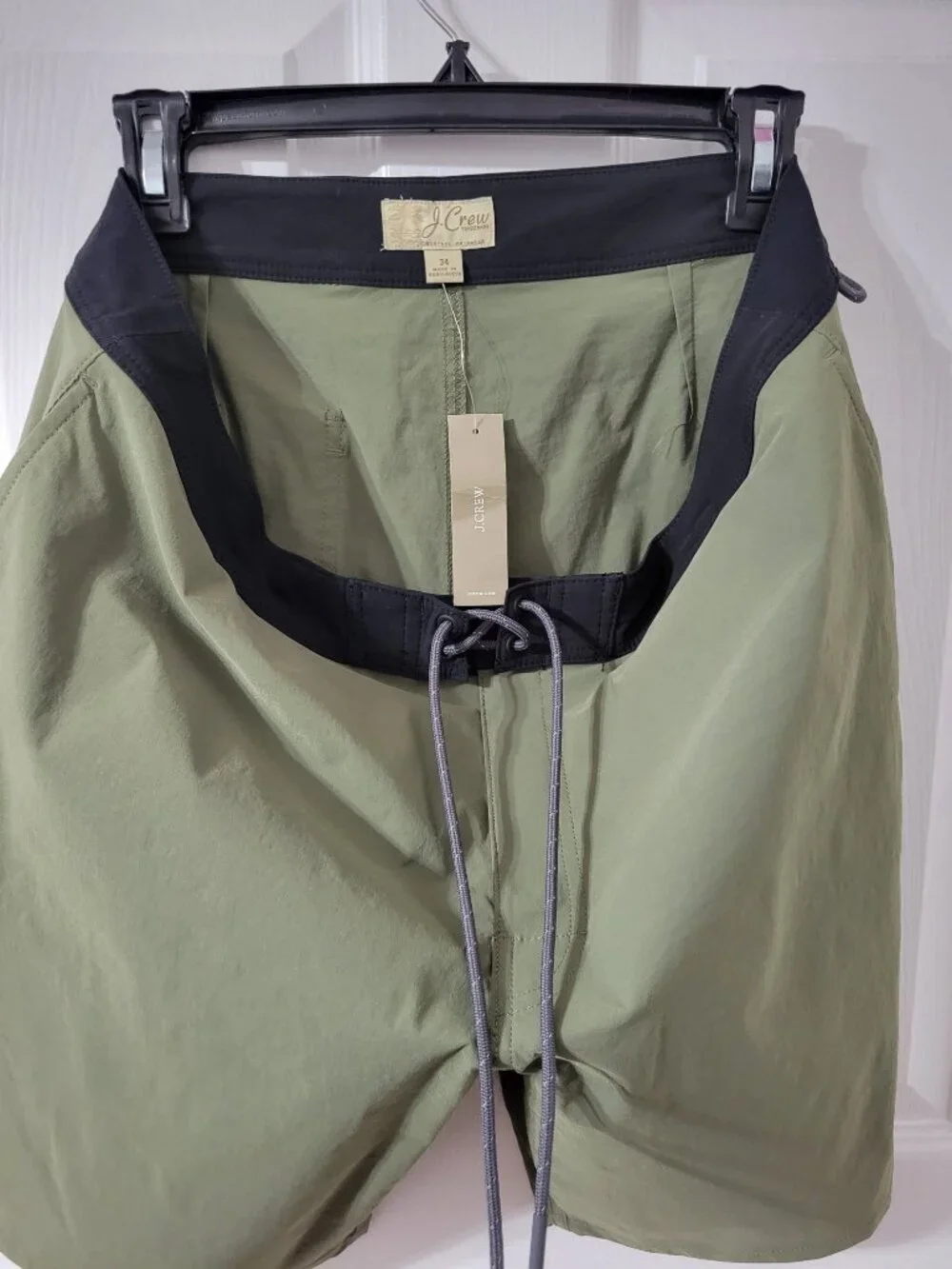 J. Crew Men's Original Swimwear Board Shorts Size 34 Olive Green & Black NWT
